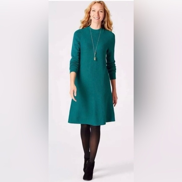 J. Jill Teal Knit Mock Neck Sweater Midi Dress Women's Small (137) - Picture 1 of 6